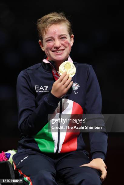 Gold medalist Beatrice Vio of Team Italy poses on the podium a the medal ceremony for the Wheelchair Fencing Women's Foil Individual - Category B on...