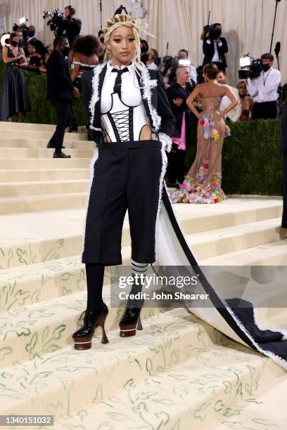 Amandla Stenberg attends The 2021 Met Gala Celebrating In America: A Lexicon Of Fashion at Metropolitan Museum of Art on September 13, 2021 in New...