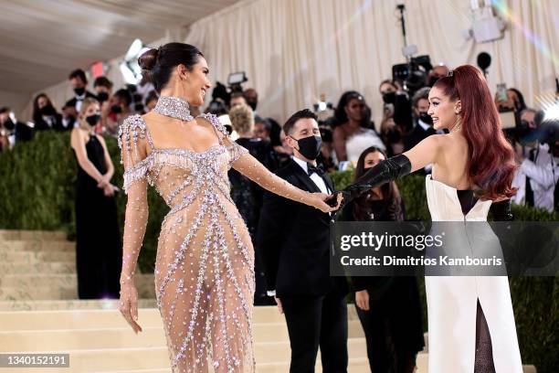 Kendall Jenner and Gigi Hadid attend The 2021 Met Gala Celebrating In America: A Lexicon Of Fashion at Metropolitan Museum of Art on September 13,...