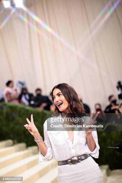 Lily Aldridge attends The 2021 Met Gala Celebrating In America: A Lexicon Of Fashion at Metropolitan Museum of Art on September 13, 2021 in New York...