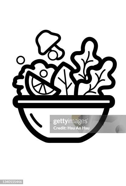 salad icon vector illustration in monochrome color. - food processing plant icon stock illustrations