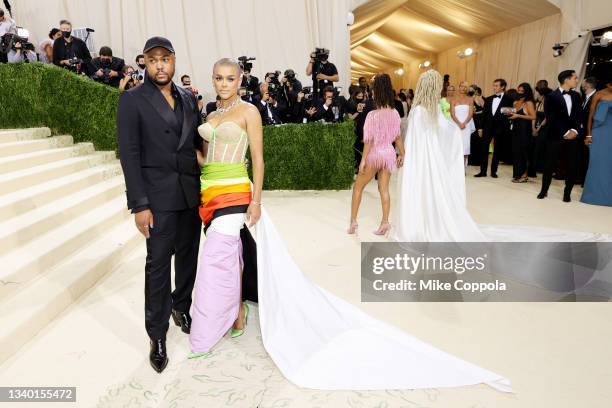 Christopher John Rogers and Jordan Alexander attend The 2021 Met Gala Celebrating In America: A Lexicon Of Fashion at Metropolitan Museum of Art on...