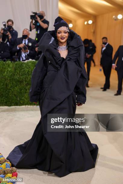 Rihanna attends The 2021 Met Gala Celebrating In America: A Lexicon Of Fashion at Metropolitan Museum of Art on September 13, 2021 in New York City.