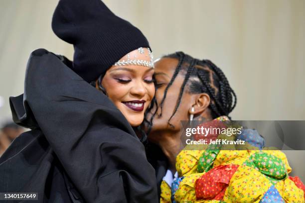 Rocky and Rihanna attend The 2021 Met Gala Celebrating In America: A Lexicon Of Fashion at Metropolitan Museum of Art on September 13, 2021 in New...