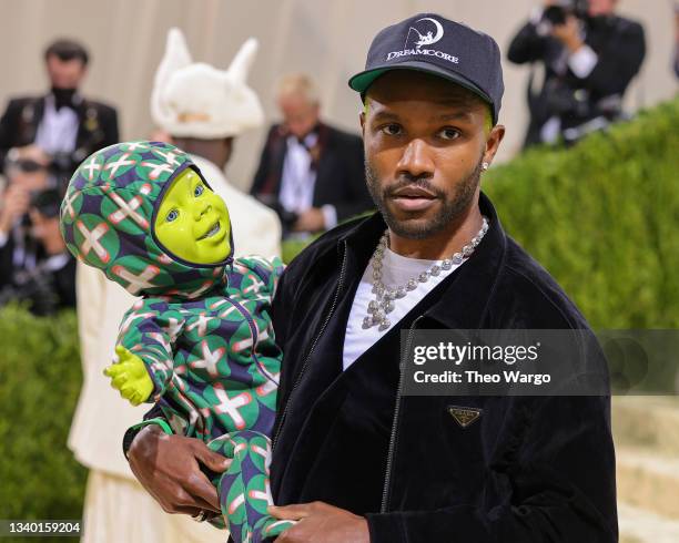 Frank Ocean attends The 2021 Met Gala Celebrating In America: A Lexicon Of Fashion at Metropolitan Museum of Art on September 13, 2021 in New York...