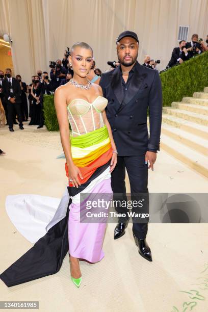 Jordan Alexander and Christopher John Rogers attend The 2021 Met Gala Celebrating In America: A Lexicon Of Fashion at Metropolitan Museum of Art on...