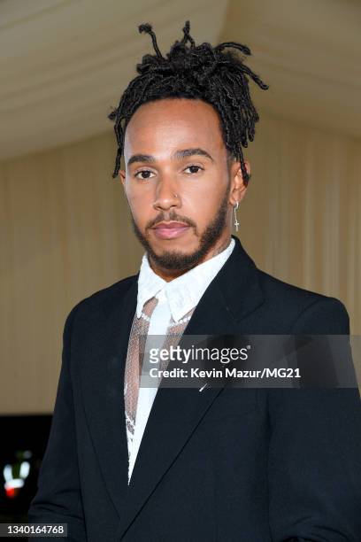 Lewis Hamilton attends The 2021 Met Gala Celebrating In America: A Lexicon Of Fashion at Metropolitan Museum of Art on September 13, 2021 in New York...