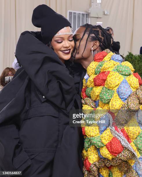 Rihanna and ASAP Rocky attend the 2021 Met Gala benefit "In America: A Lexicon of Fashion" at Metropolitan Museum of Art on September 13, 2021 in New...