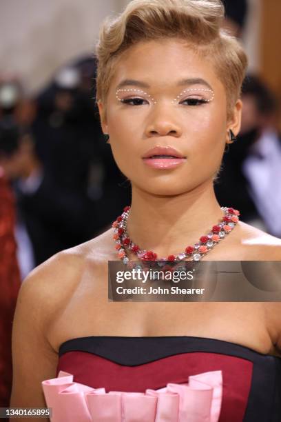 Storm Reid attends The 2021 Met Gala Celebrating In America: A Lexicon Of Fashion at Metropolitan Museum of Art on September 13, 2021 in New York...