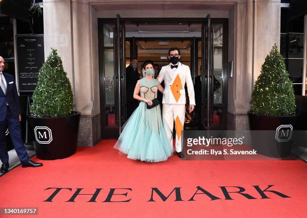 Adam Mosseri and Monica Mosseri depart The Mark Hotel for the 2021 Met Gala on September 13, 2021 in New York City.