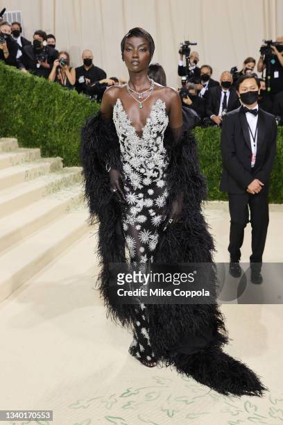 Anok Yai attends The 2021 Met Gala Celebrating In America: A Lexicon Of Fashion at Metropolitan Museum of Art on September 13, 2021 in New York City.