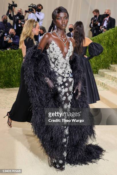 Anok Yai attends The 2021 Met Gala Celebrating In America: A Lexicon Of Fashion at Metropolitan Museum of Art on September 13, 2021 in New York City.