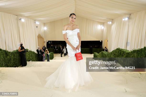 Alexandria Ocasio-Cortez departs The 2021 Met Gala Celebrating In America: A Lexicon Of Fashion at Metropolitan Museum of Art on September 13, 2021...