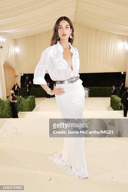 Lily Aldridge departs The 2021 Met Gala Celebrating In America: A Lexicon Of Fashion at Metropolitan Museum of Art on September 13, 2021 in New York...