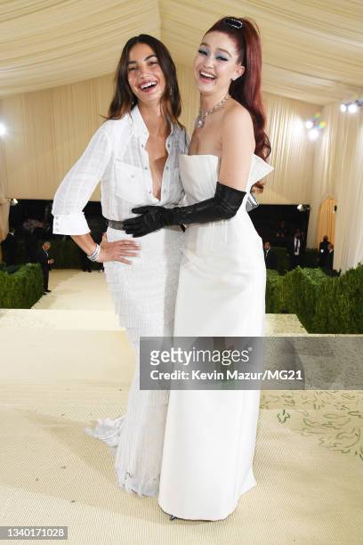 Lily Aldridge and Gigi Hadid depart The 2021 Met Gala Celebrating In America: A Lexicon Of Fashion at Metropolitan Museum of Art on September 13,...