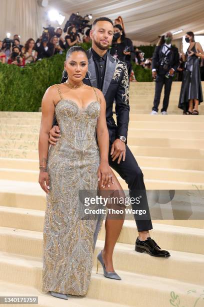 Ayesha Curry and Stephen Curry attend The 2021 Met Gala Celebrating In America: A Lexicon Of Fashion at Metropolitan Museum of Art on September 13,...