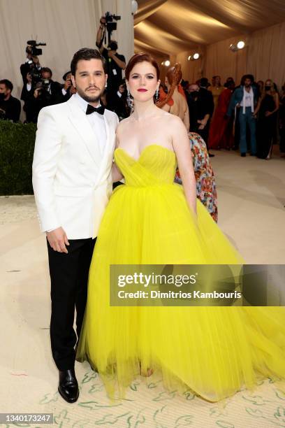 Actors Kit Harrington and Rose Leslie attend The 2021 Met Gala Celebrating In America: A Lexicon Of Fashion at Metropolitan Museum of Art on...