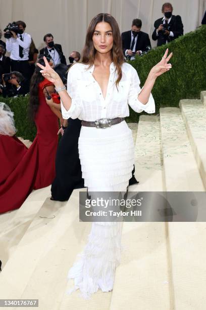 Lily Aldridge attends the 2021 Met Gala benefit "In America: A Lexicon of Fashion" at Metropolitan Museum of Art on September 13, 2021 in New York...