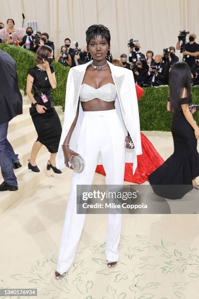 Adut Akech attends The 2021 Met Gala Celebrating In America: A Lexicon Of Fashion at Metropolitan Museum of Art on September 13, 2021 in New York...