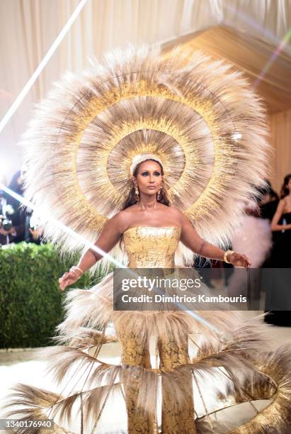 Iman attends The 2021 Met Gala Celebrating In America: A Lexicon Of Fashion at Metropolitan Museum of Art on September 13, 2021 in New York City.