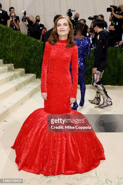 Isabelle Huppert attends The 2021 Met Gala Celebrating In America: A Lexicon Of Fashion at Metropolitan Museum of Art on September 13, 2021 in New...