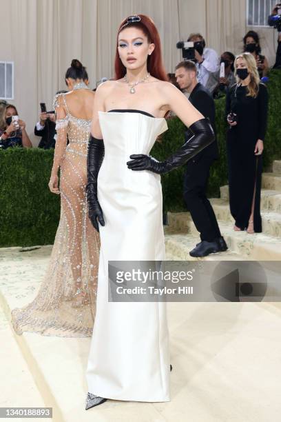 Gigi Hadid attends the 2021 Met Gala benefit "In America: A Lexicon of Fashion" at Metropolitan Museum of Art on September 13, 2021 in New York City.