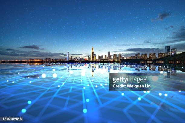 composite image of shenzhen city skyline night view and big data concept - shenzhen stock pictures, royalty-free photos & images