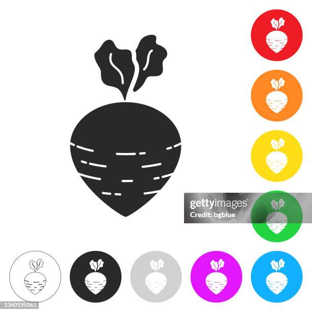 turnip. flat icons on buttons in different colors - beetroot stock illustrations