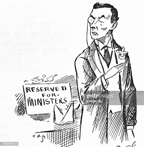 vain man with a monocle stands in front of a reserved sign - reserved sign stock illustrations