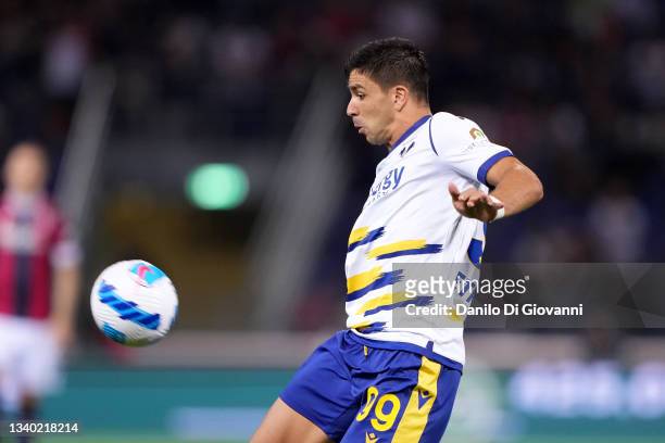 Giovanni Simeone of Hellas Verona in action during the Serie A match between Bologna FC and Hellas Verona FC at Stadio Renato Dall'Ara on September...