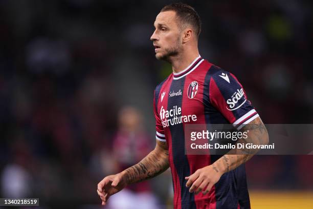 Marko Arnautovic of Bologna FC during the Serie A match between Bologna FC and Hellas Verona FC at Stadio Renato Dall'Ara on September 13, 2021 in...
