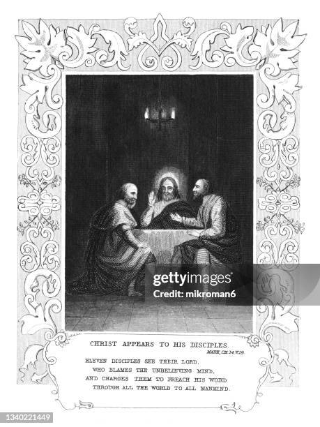 old engraved illustration of christ appears to his disciples - jesus talking stock pictures, royalty-free photos & images