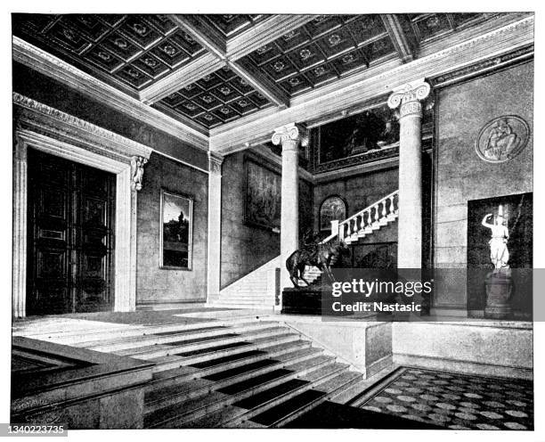 old national gallery in berlin - berlin museum island stock illustrations