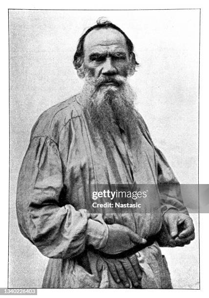 count leo tolstoy (lev nikolayevich tolstoy) in a peasant dress - leo tolstoy stock illustrations