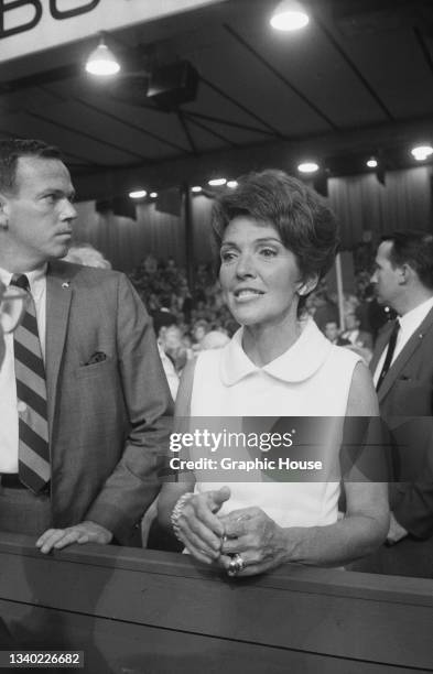 American actress Nancy Reagan attends the 1968 Republican National Convention, held at the Miami Beach Convention Center in Miami Beach, Florida,...