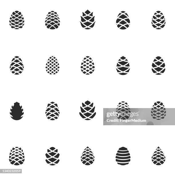 pine cone icon set - pine cone vector stock illustrations