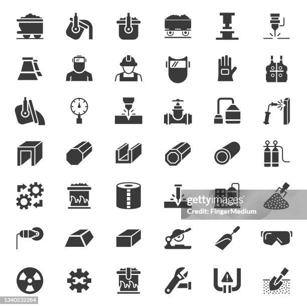 illustrazioni stock, clip art, cartoni animati e icone di tendenza di set di icone metallurgia - ferro