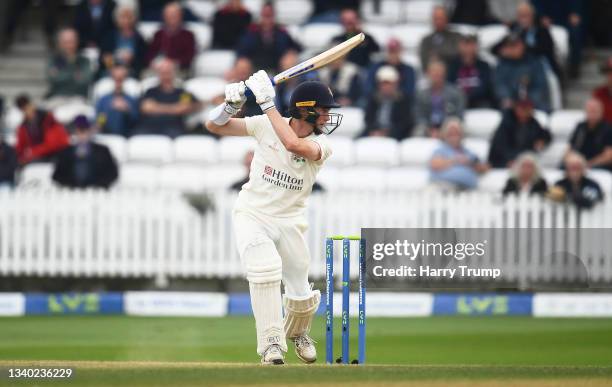 George Balderson of Lancashire plays a shot during Day Three of the LV= Insurance County Championship match between Somerset and Lancashire at The...