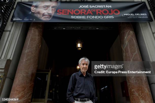 Actor Jose Sacristan poses for the camera during the presentation of the play 'Señora de rojo sobre fondo gris' at the Olympia Theatre, on 14...