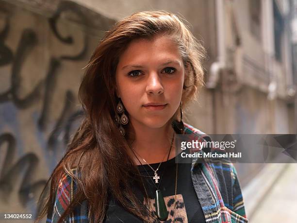 teenage girl in the city - australian portrait stock-fotos und bilder