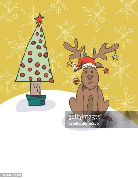手描きクリスマストナカイカードテンプレート - hand drawn christmas card with reindeer点のイラスト素材／クリップアート素材／マンガ素材／アイコン素材