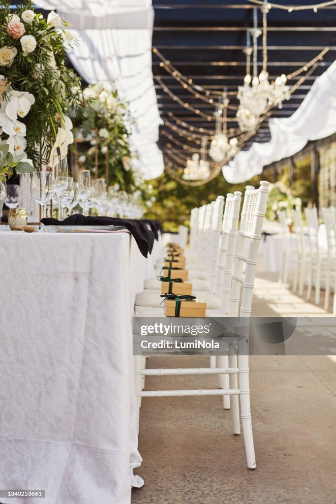 Shot of an elegantly decorated table at a wedding reception