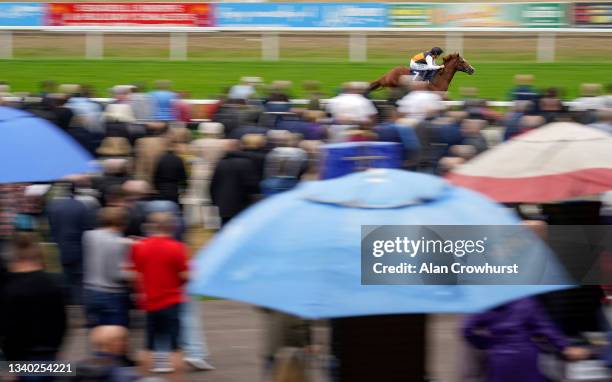 Jamie Spencer riding Light Infantry win The British Stallion Studs EBF Novice Stakes at Yarmouth Racecourse on September 14, 2021 in Yarmouth,...