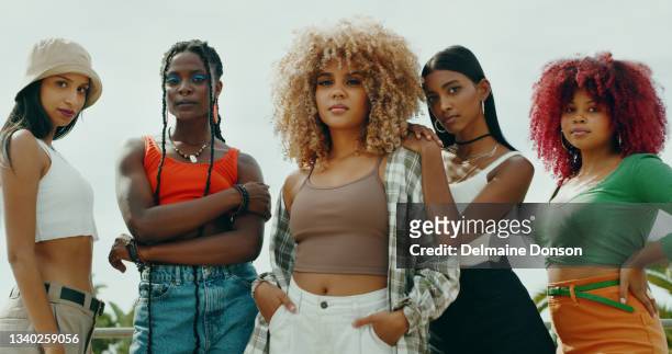 shot of a group of young girl friends in the city - cliqueimages stock pictures, royalty-free photos & images