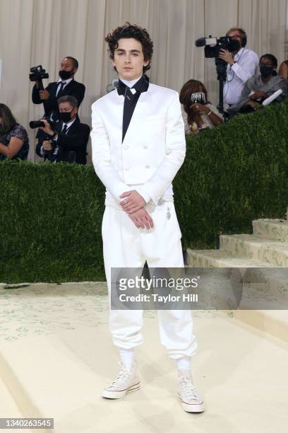 Timothee Chalamet attends the 2021 Met Gala benefit "In America: A Lexicon of Fashion" at Metropolitan Museum of Art on September 13, 2021 in New...