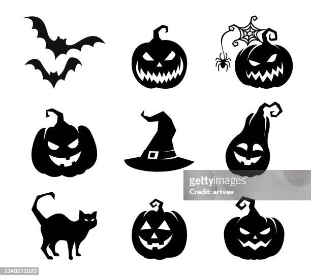 illustrazioni stock, clip art, cartoni animati e icone di tendenza di collezione di icone di happy halloween - halloween