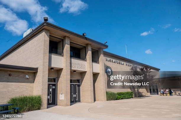 The exterior of Massapequa High School on Long Island, New York on September 10, 2021.
