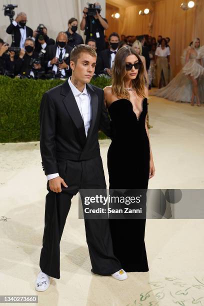 Justin Bieber and Hailey Bieber attend 2021 Costume Institute Benefit - In America: A Lexicon of Fashion at the Metropolitan Museum of Art on...