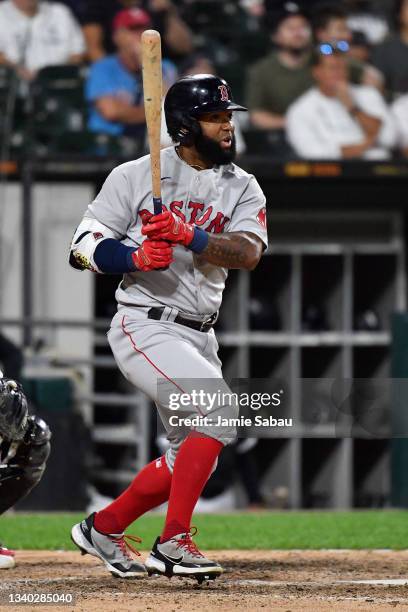 Danny Santana of the Boston Red Sox bats against the Chicago White Sox at Guaranteed Rate Field on September 10, 2021 in Chicago, Illinois.