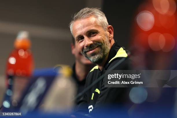 Head coach Marco Rose of Borussia Dortmund attends a press conference ahead of the UEFA Champions League Group C first match between Besiktas and...